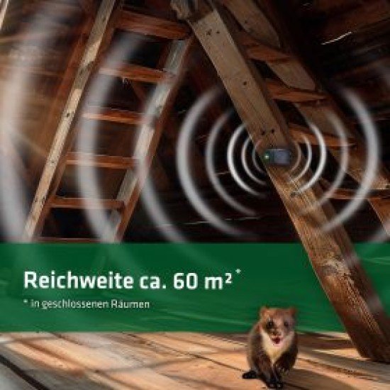 Aparat Gardigo împotriva jderilor, șoarecilor și șobolanilor, pentru o suprafață de 60 m². Funcționează cu baterii sau acumulator. Aparat Gardigo împotriva jderilor, șoarecilor și șobolanilor, pentru o suprafață de 60 m². Funcționează cu baterii sau acumulator.